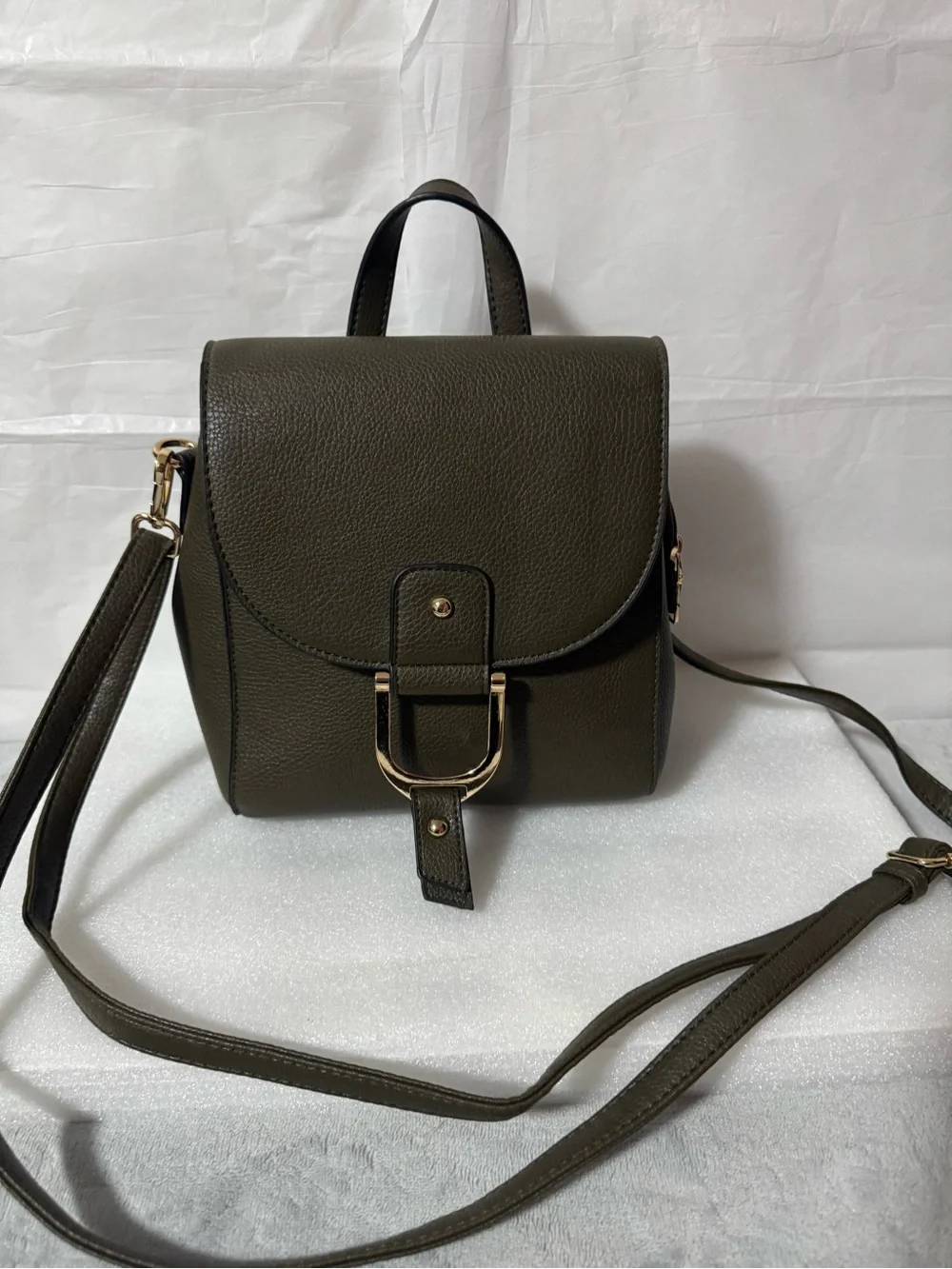 Women’s Olive Green Crossbody Backpack - Minimal D-Ring Detail